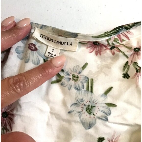 COTTON CANDY LA WOMENS WHITE FLORAL MINI DRESS SHORT SLEEVE TYE FRONT SIZE SMALL - Picture 5 of 9